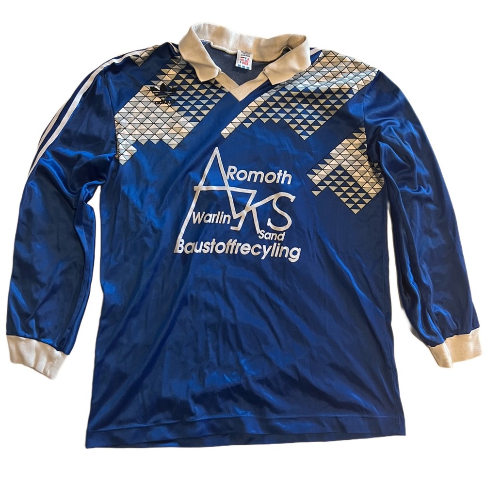 Vintage Adidas 80s 90s SV Aufbau Neubrandenburg Long Sleeve Blue Soccer Jersey L